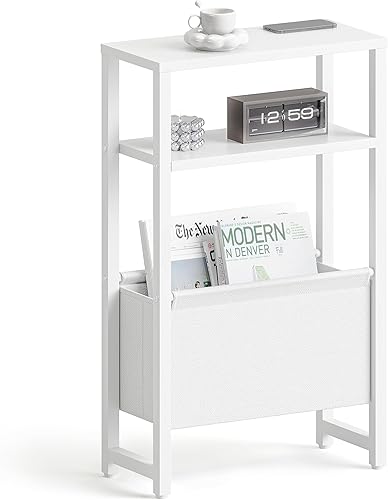 Narrow Side Table, Slim End Table with Magazine Rack, Bedside Table for Small Spaces, 3 Tier Sofa Couch Table Nightstand for Living Room, Bedroom,