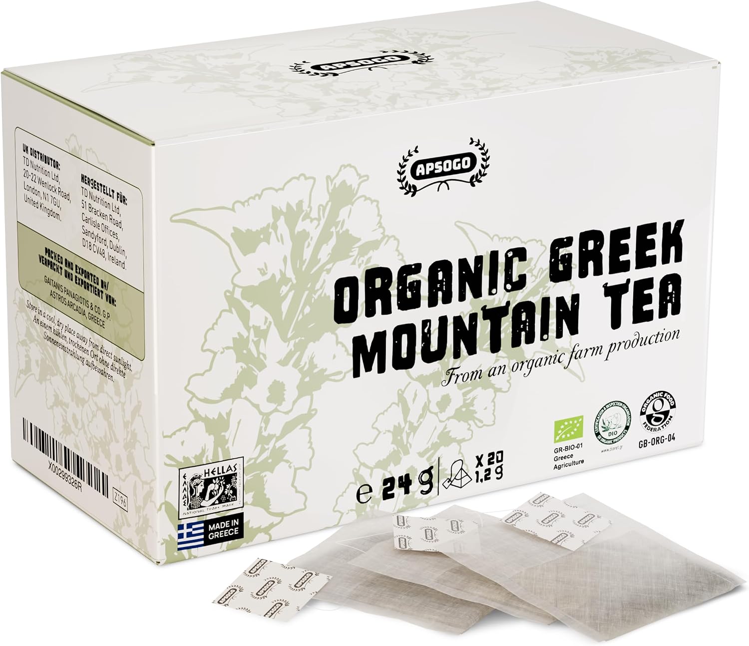 APSOGO Organic Greek Mountain Tea - 20 Teabags - Sideritis Tea ...