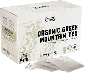 APSOGO Organic Greek Mountain Tea - 20 Teabags - Sideritis Tea, naturally Caffeine Free - Herbal Infusion, Aromatic & Soothing
