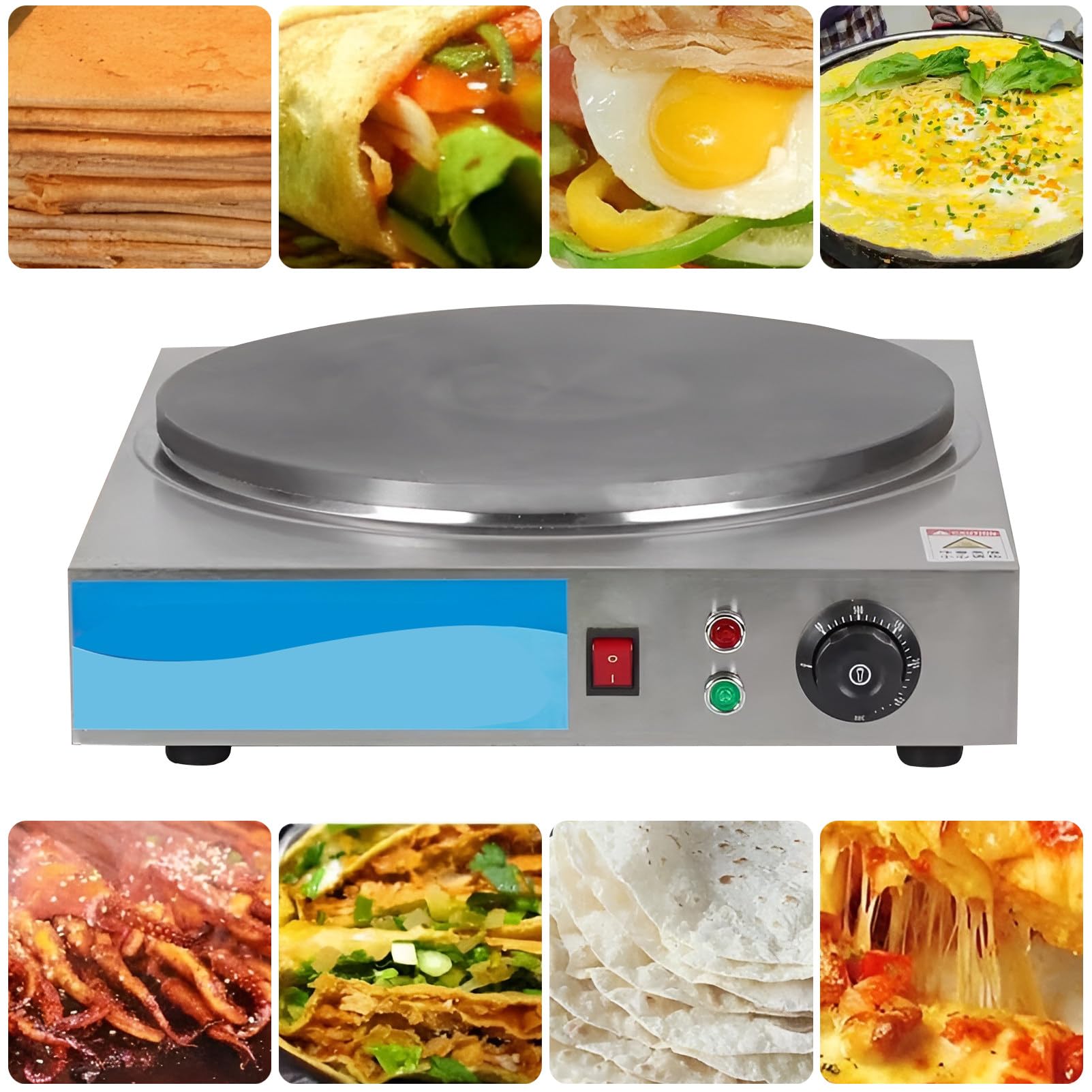 asdchZen Commercial Electric Crepe Maker Machine Adjustable Temperature Pancake Machine Home Baker Machine,40Cm/15.7In-Square