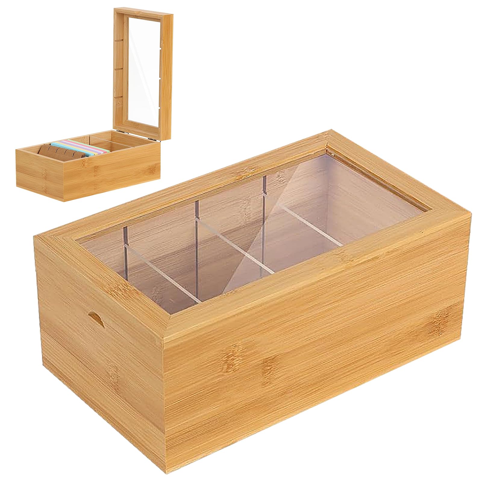 Karteikarten Box,25,4x14,9x10cm,Karteikasten Holz mit Transparent Deckel,Box für Karte,Vookabelbox Lernkarteibox,Vookabelkarten,Karteikartenbox für Büro Schulen Heim (Karteikarten nicht im Enthalten)