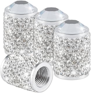Alpmosn Car Wheel Tire Valve Caps, 4 PCS Bling Tire Valve Caps, Crystal Tire Caps Shinny Rhinestone for Women, Universal Car Dustproof Tire Valve Caps for Cars, Trucks, SUV and Motorcycles (White)