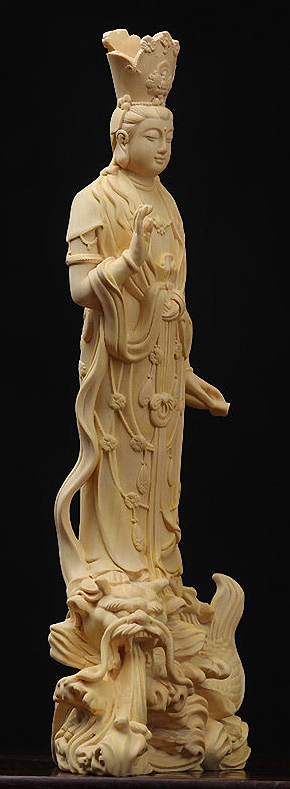 【⭐️稀少❣️開運⭐️】水晶　彫刻　仏像 羽衣 天女　クリスタル　⭐️貴重⭐️ 水月観音ブロンズ風彫像 仏教女神彫刻 高さ 約15cm/ 心の浄化 水難