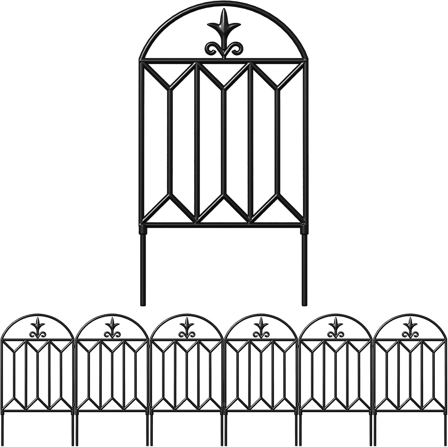 Amagabeli Garden Fence 10ft(L)x24in(H) 5 Panels Outdoor Decorative Fencing Landscape Wire Fencing Folding Wire Patio Metal Border Edge Section Fences Flower Bed Animal Barrier for Dog Black Rustproof