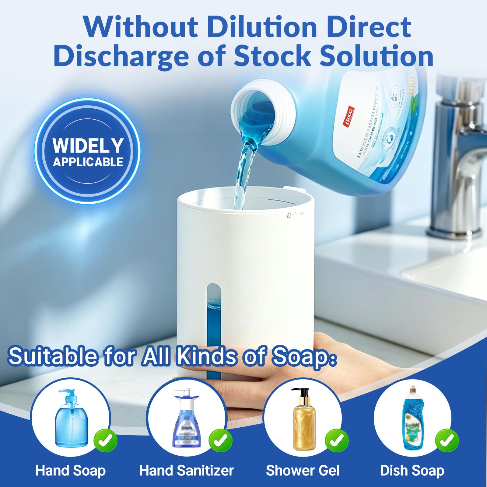 Dispensador automático de jabón sin contacto, manos libres, volumen ajustable múltiple, color blanco