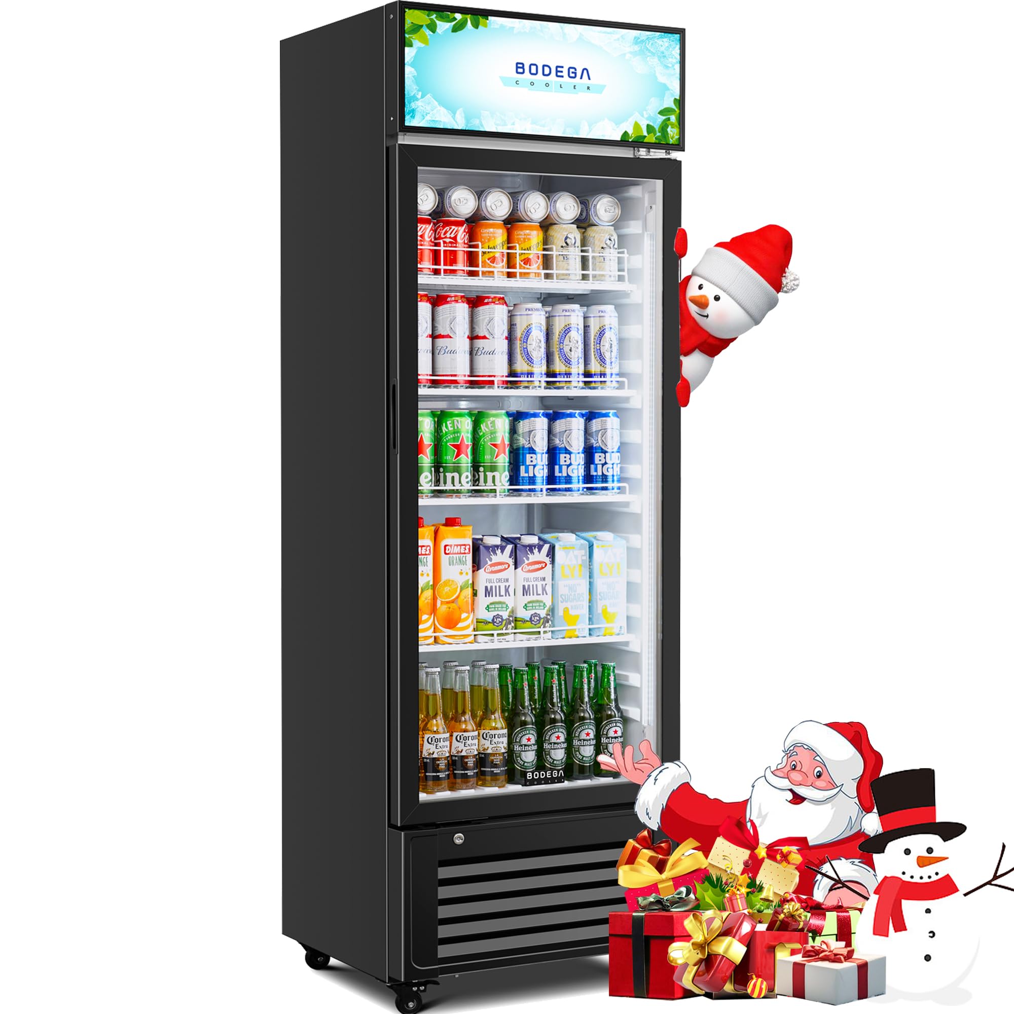 BODEGACOOLER Beverage Refrigerator, 321L/339 Qt Commercial Refrigerator For Kitchen, Home,Office and Garage, 300 Cans & 160 Bottles Display Refrigerator For Beer,Soda, Bar Cooler with Soft LED Light.