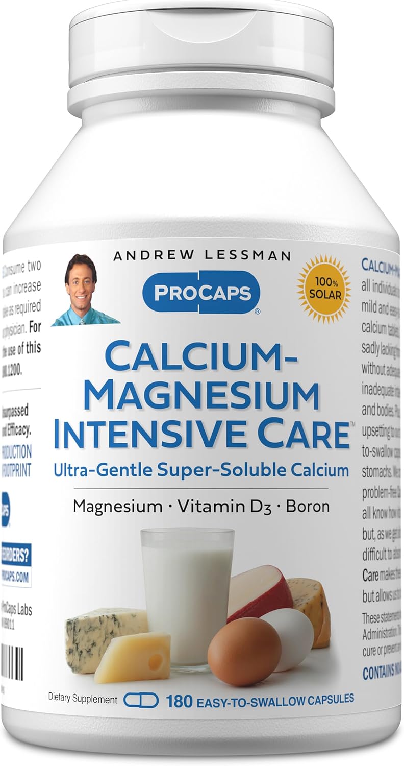 ANDREW LESSMAN Calcium Magnesium Intensive Care 180 Capsules - Bone and Skeleton Health Essentials. Easy to Swallow Capsules, Super Soluble Fine Powder. Gentle to Even The Most Sensitive Stomachs