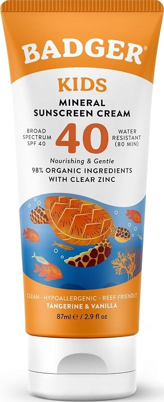 Kids Mineral Sunscreen Cream SPF 40, 98% Organic Ingredients, Zinc Oxide Sunscreen for Kids Face & Body, Water Resistant, Reef Friendly, Hawaii Approved Broad Spectrum Sunblock, 2.9 fl oz | 98% Organic, Zinc Oxide, Water Resistant, Reef Friendly, Hawaii Approved Sunblock, Kids sunscreen cream