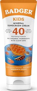 Kids Mineral Sunscreen Cream SPF 40, 98% Organic Ingredients, Zinc Oxide Sunscreen for Kids Face & Body, Water Resistant, Reef Friendly, Hawaii Approved Broad Spectrum Sunblock, 2.9 fl oz | 98% Organic, Zinc Oxide, Water Resistant, Reef Friendly, Hawaii Approved Sunblock, Kids sunscreen cream