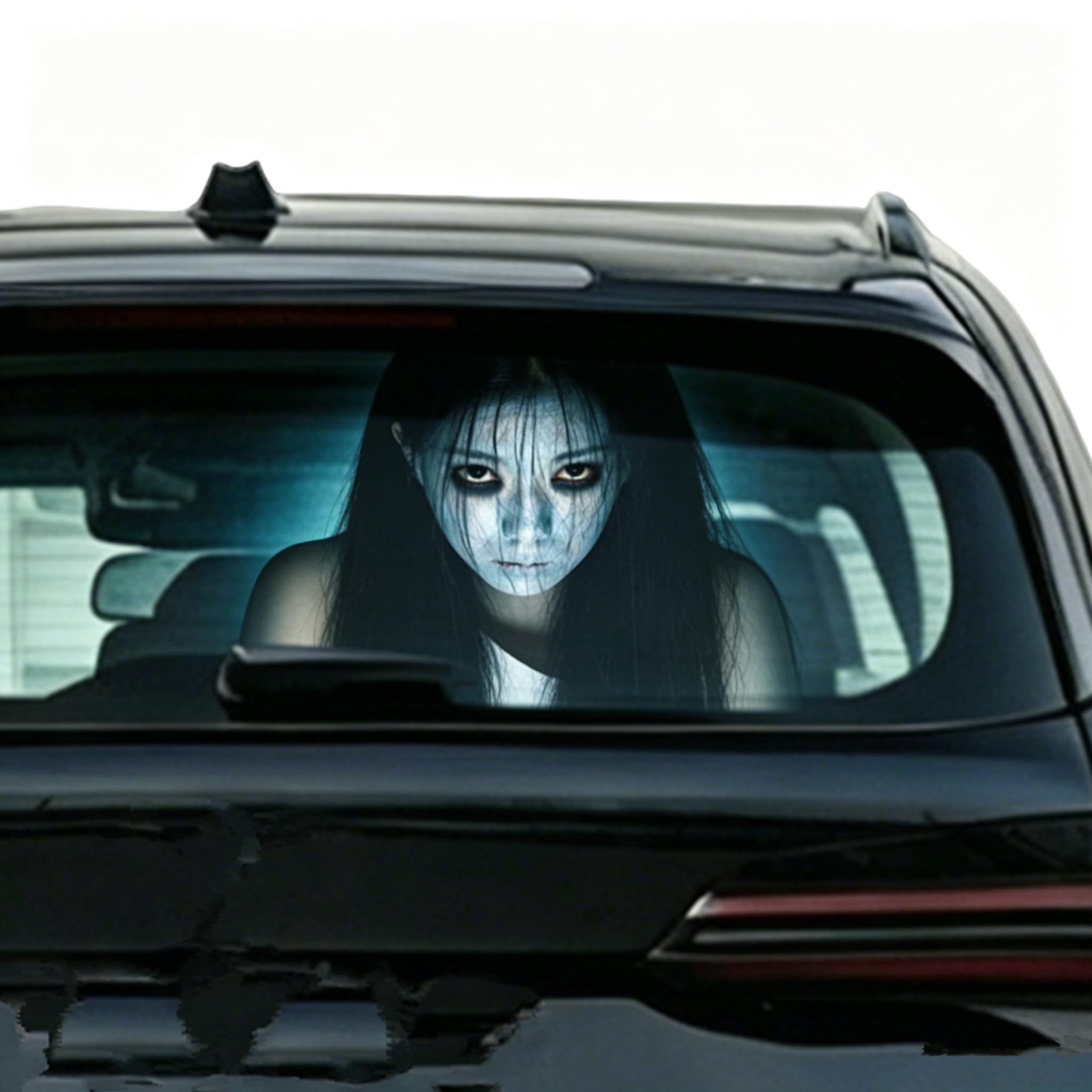 Scary Ghost Girl Car Sticker, Horror Rear Window Decal, Halloween Prank Decoration, 30x25 cm