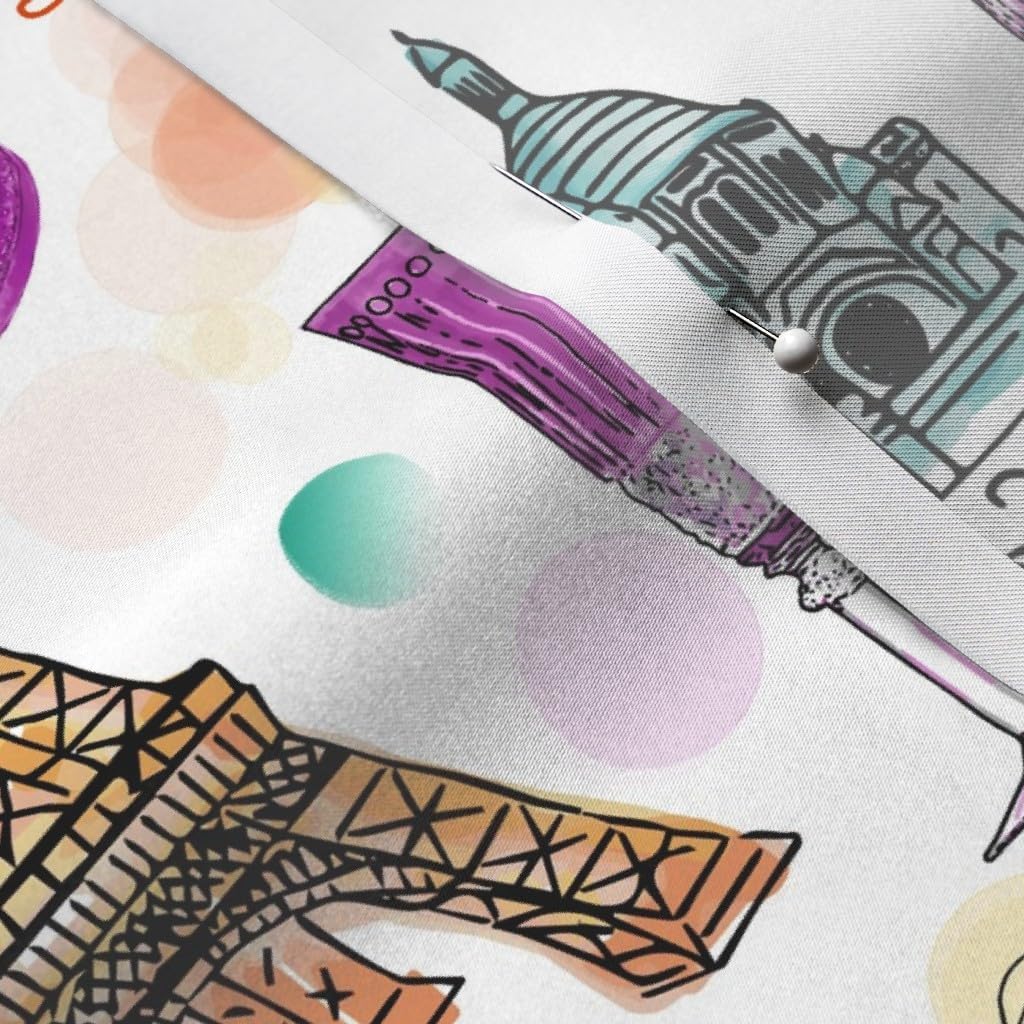 Spoonflower Fabric - Paris Watercolor Travel Vacation Heart Hand Drawing Printed on Satin Fabric by The Yard - Sewing Lining Apparel Fashion Blankets Decor