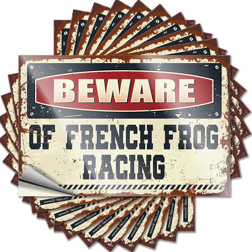 Decals for Cars Beware of French Frog Racing Funny Sticker 10 Pcs Hardhat Stickers and Decals Man Cave Funny Signs(12X18CM)