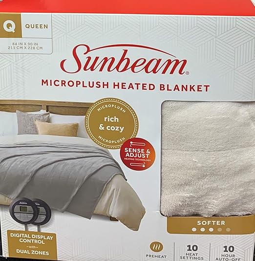 Sunbeam Microplush Queen Electric Heated Blanket with