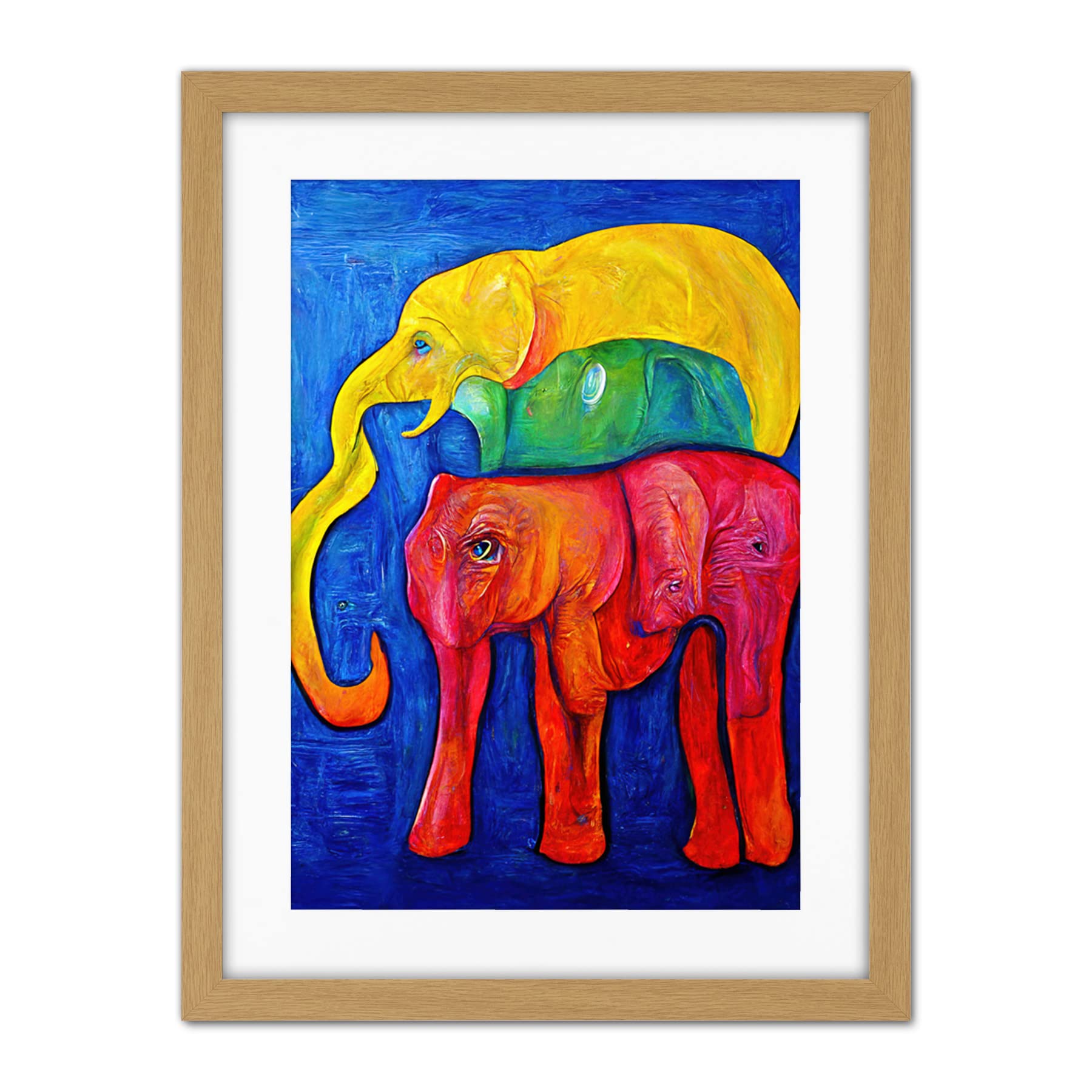 Doppelganger33 LTD Abstract Pop Art Surrealism Elephants Colourful Oil Artwork Framed Wall Art Print 18X24 Inch
