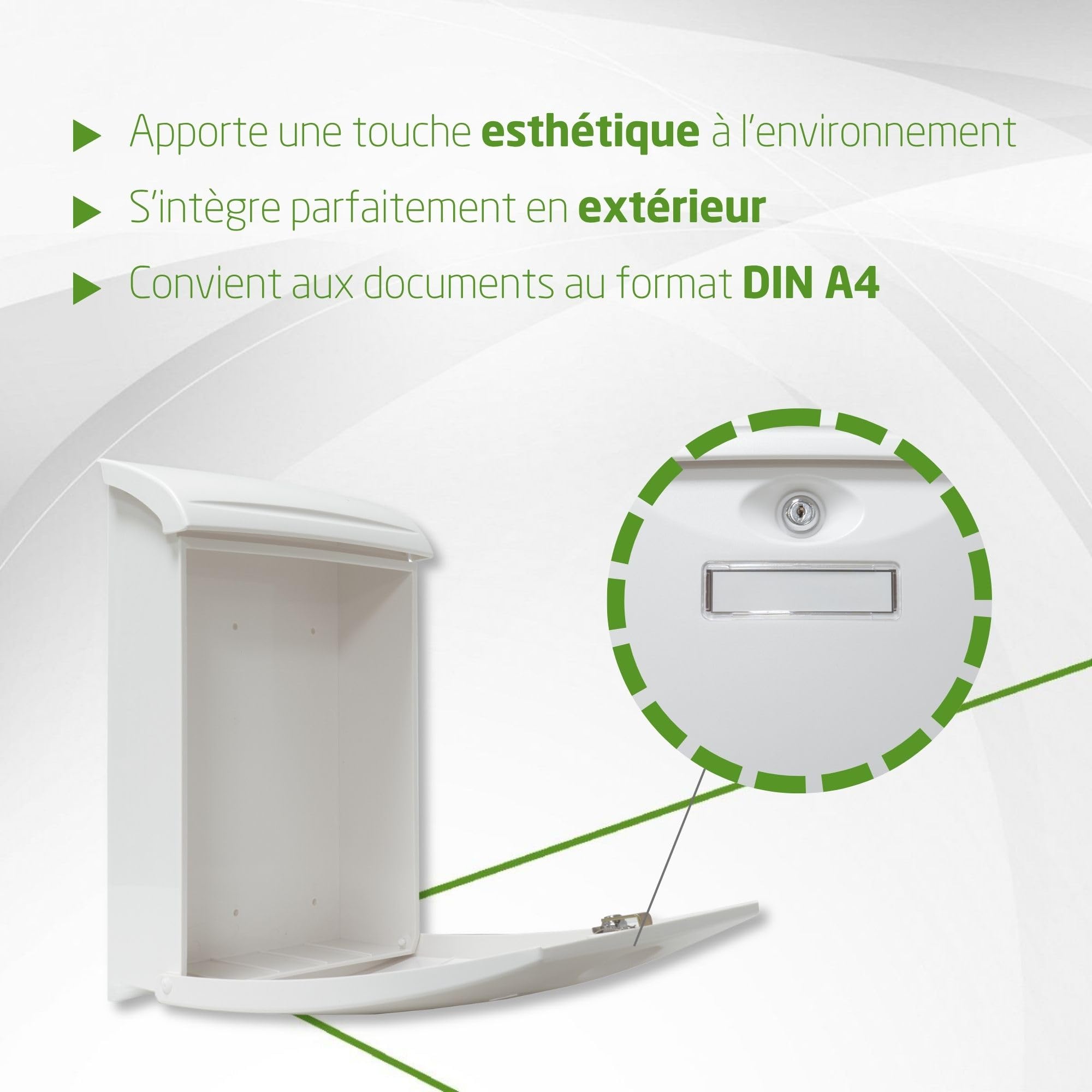Amig - Boîte aux Lettres d'extérieur résistante en Plastique | Design acl Moderne | Porte verrouillable avec 2 clés | Idéale pour Maisons unifamiliales, 34,5 x 20,5 x 10,5 cm, Blanc, Plastique