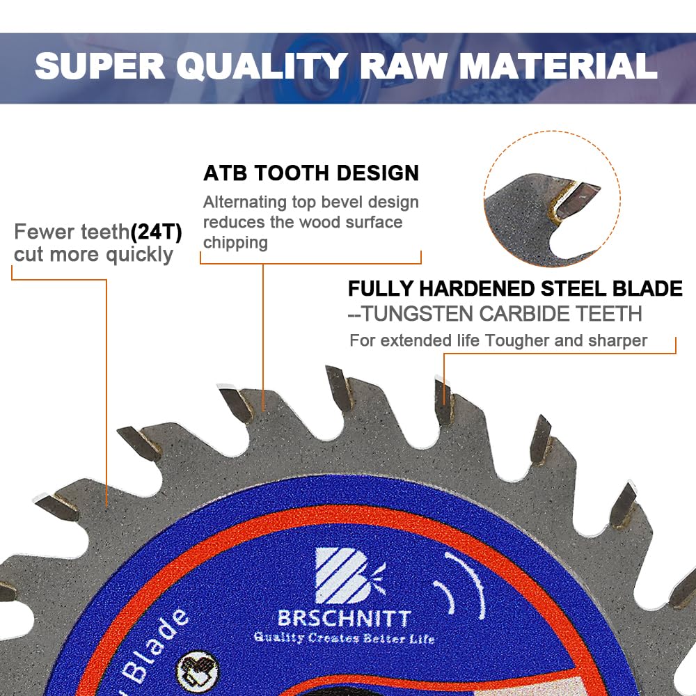 Hoja de sierra circular compacta de carburo de 3 pulgadas 24T – BRSCHNITT Wood Cutting Saw Blade Arbor: 10 mm para madera de corte general, plástico, PCV, acrílico y materiales compuestos (10