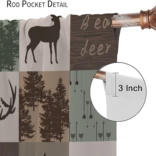 Miniatura 5 de Cortinas rústicas de alce y oso, tratamiento retro para ventana de cabaña de oso salvaje para dormitorio, cocina, cortinas de estilo rústico