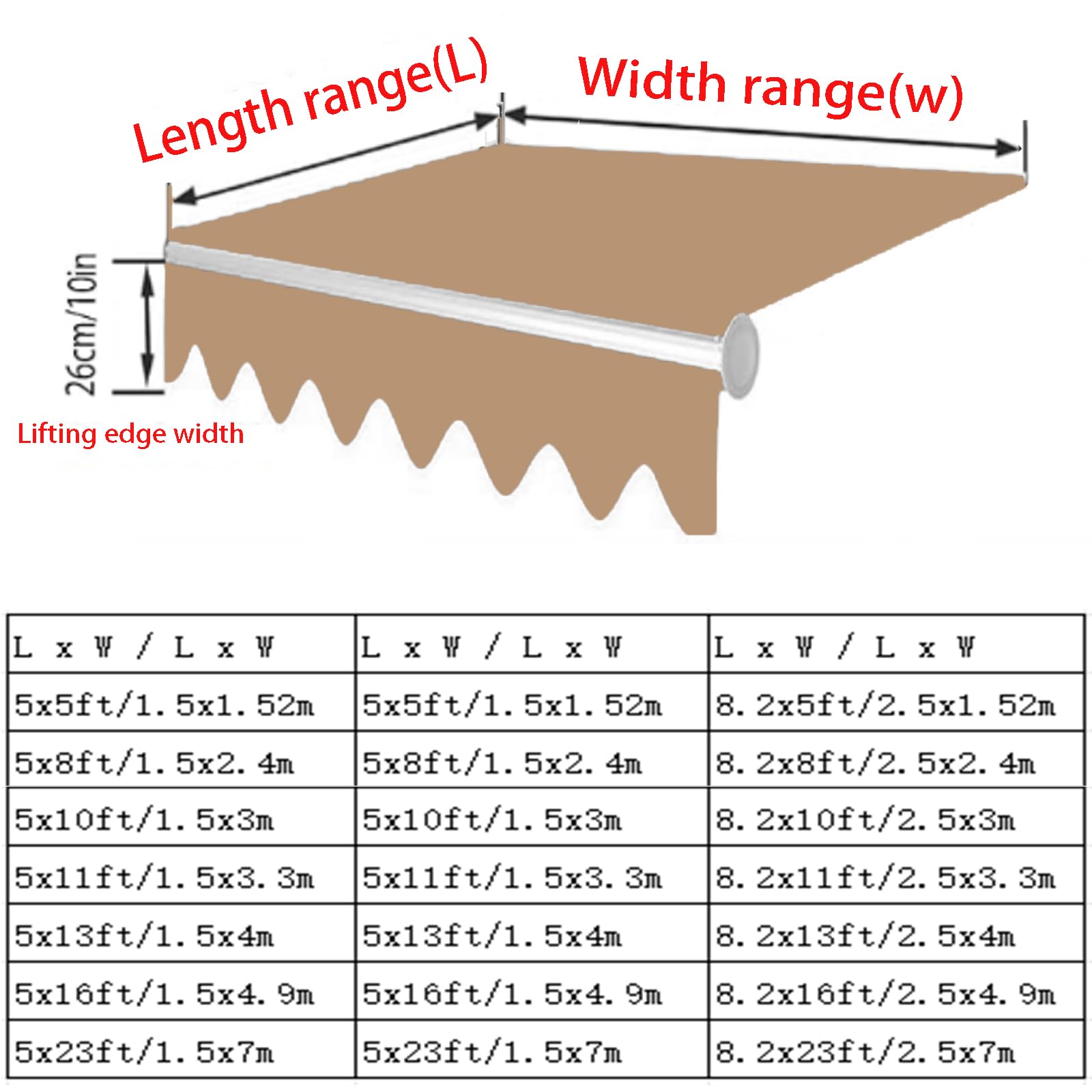 Wysuwana wymienna tkanina zaciemniająca na zewnątrz 280 g 100% poliester na patio balkon taras ogród ganek pokrowiec (rozmiar: 5 x 11 stóp/1,5 x 3 m) - bez ramy w zestawie