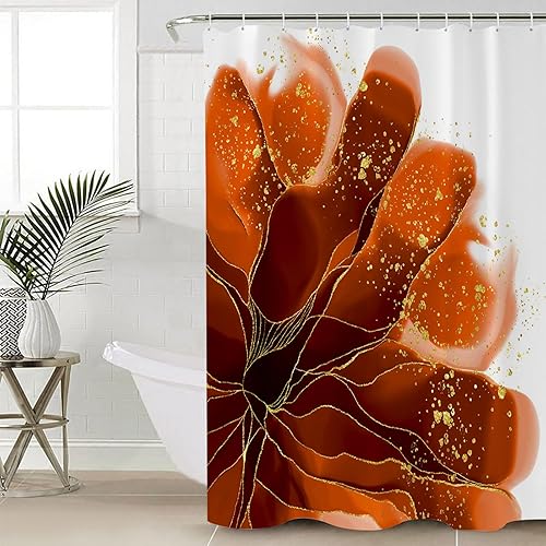 Juego de cortinas de ducha impermeables con diseño floral de color naranja quemado, estándar de 72 x 72 pulgadas, cortina de baño de tela de