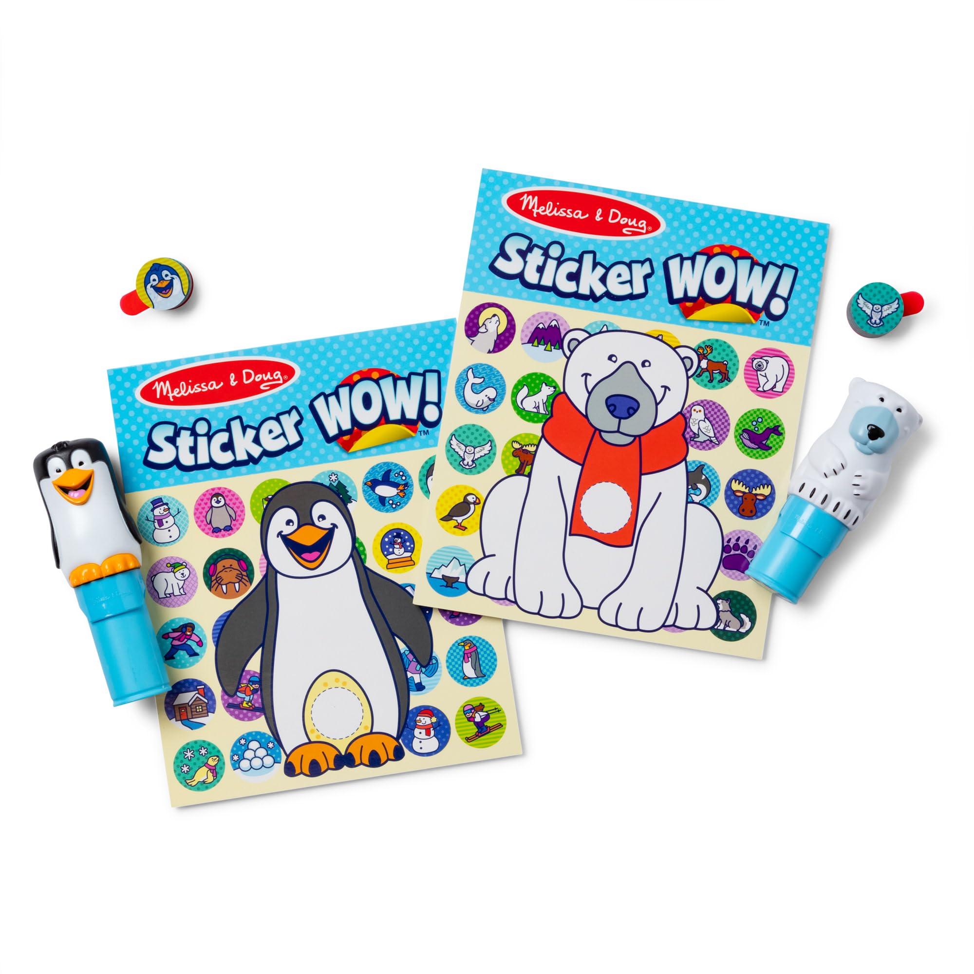 Melissa & Doug Sticker Wow!® Pacchetto CONVENIENZA - Orso Polare e Pinguino per Lavoretti Artistici, 2 Blocchi attività, 2 Timbratori di Adesivi, 2 Pacchetti di Adesivi Extra - Certificati FSC