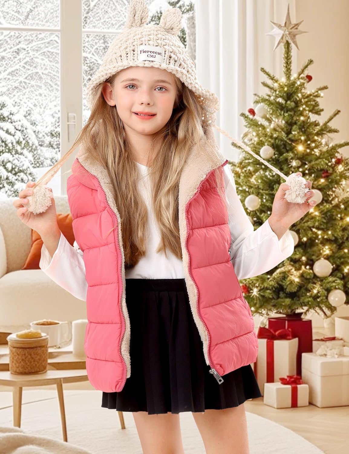 Yimoon Boys Girls Warm Puffer Vest Zip Up Fleece Lined Hooded Vest Kids Winter Waistcoat Outerwear - Image 2