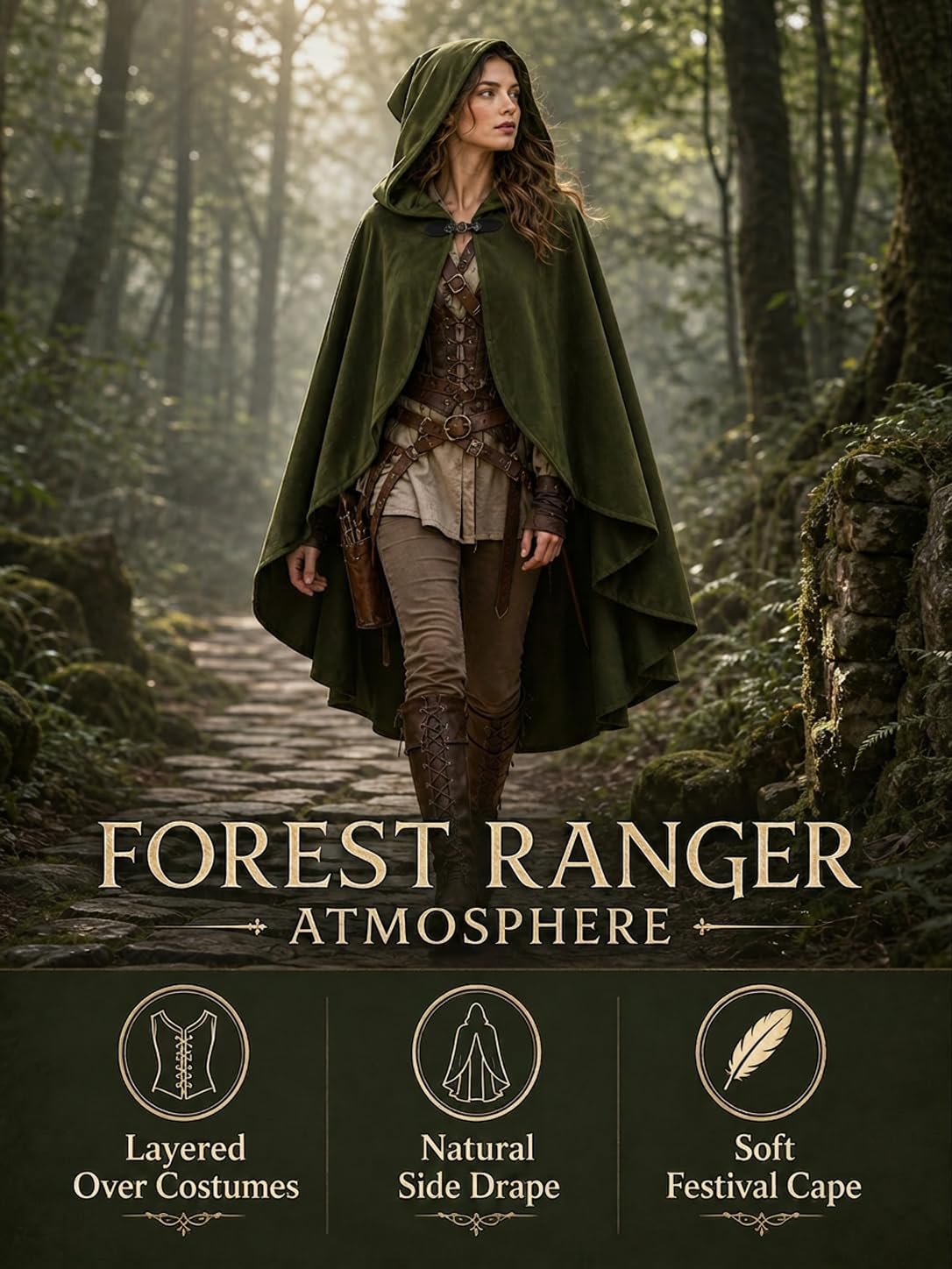 JEGERMIG Medieval Cloak Costume, 8 Colors for Halloween & Ren Faire Cape