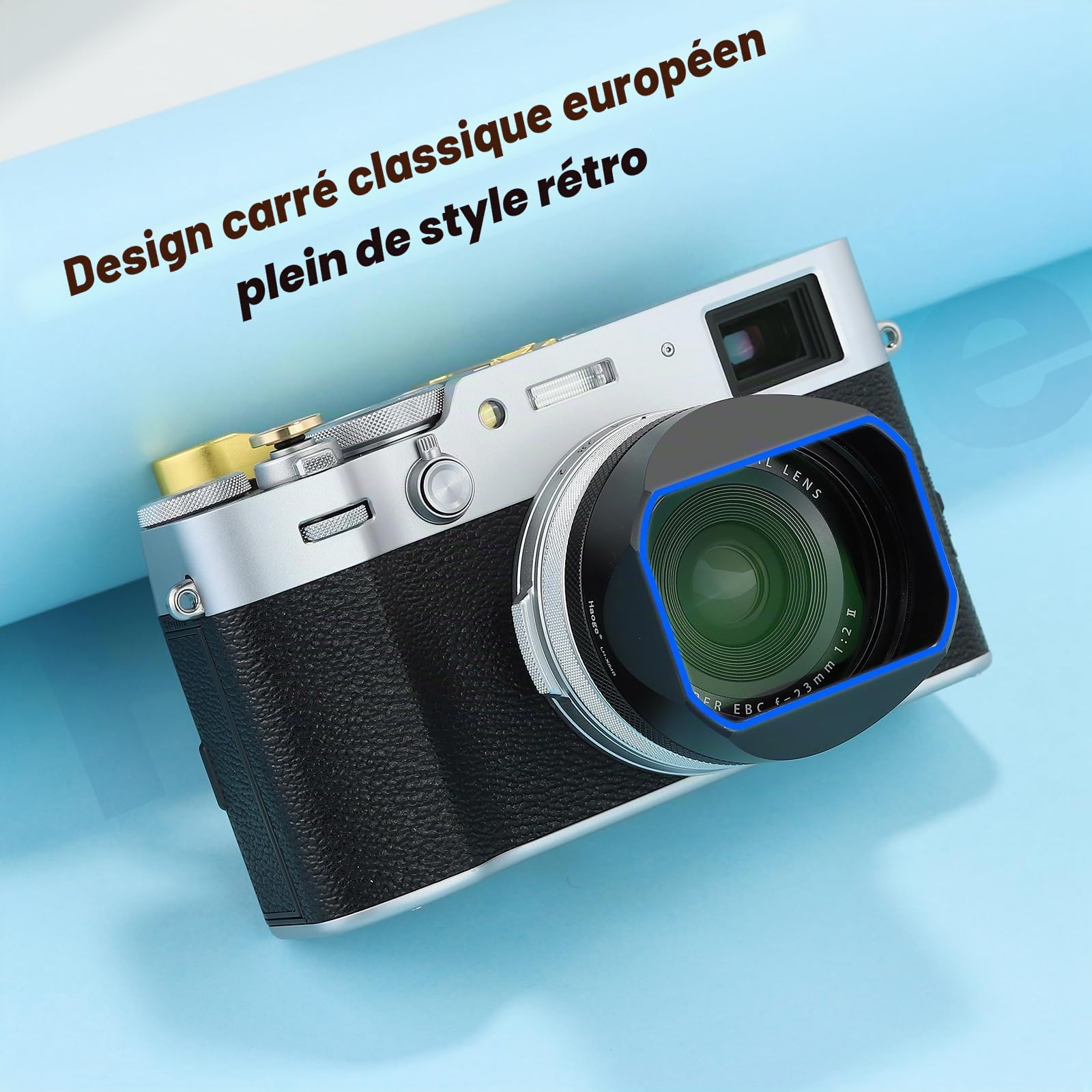 Haoge LH-X54B Pare-soleil carré en métal avec bague d'adaptation 49 mm pour appareil photo Fujifilm X100VI Fuji x100vi Noir