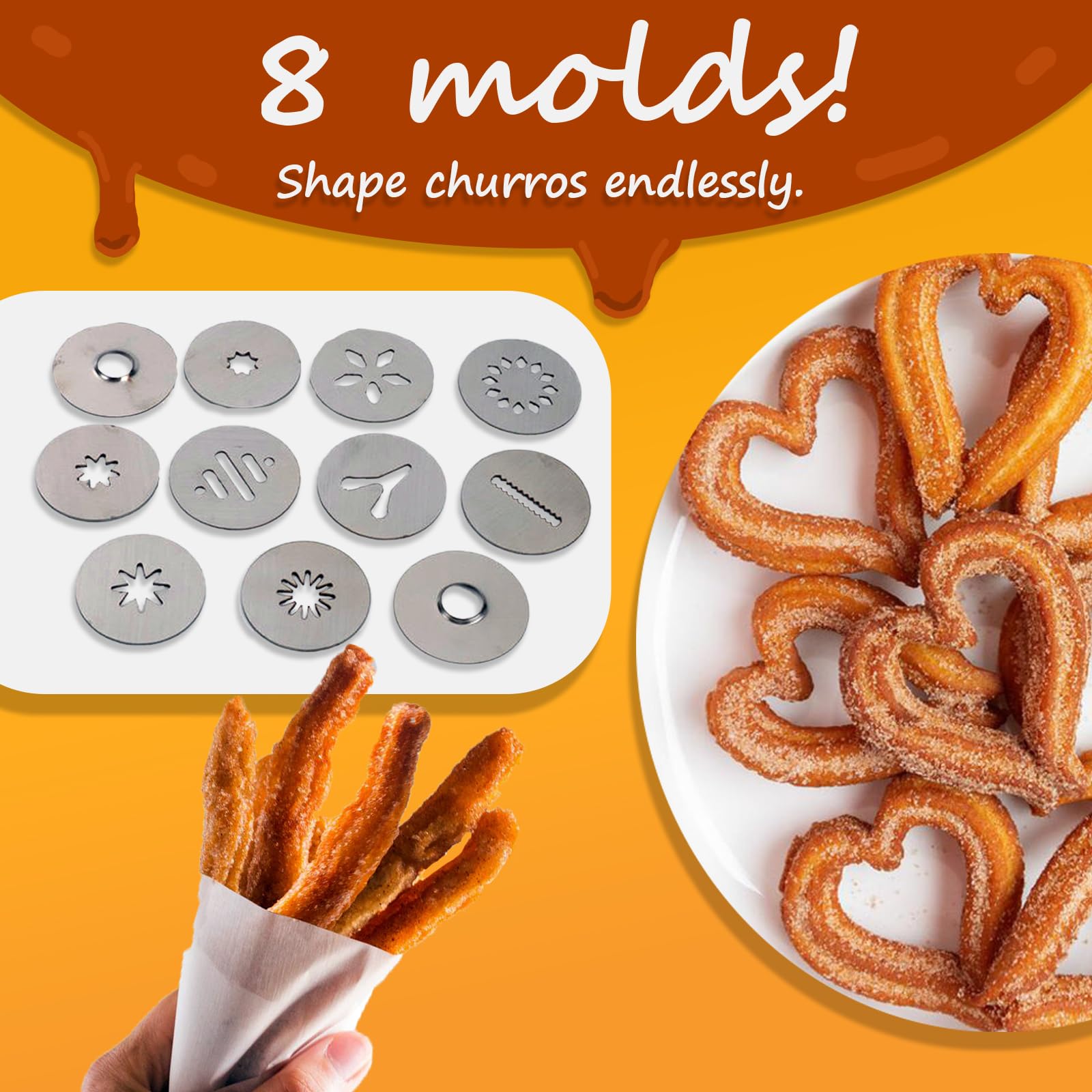 Churros Maker : Die perfekte Kekspresse für Deine Küche - 8 Formen, 7 Spritzen, 2 Bürsten!