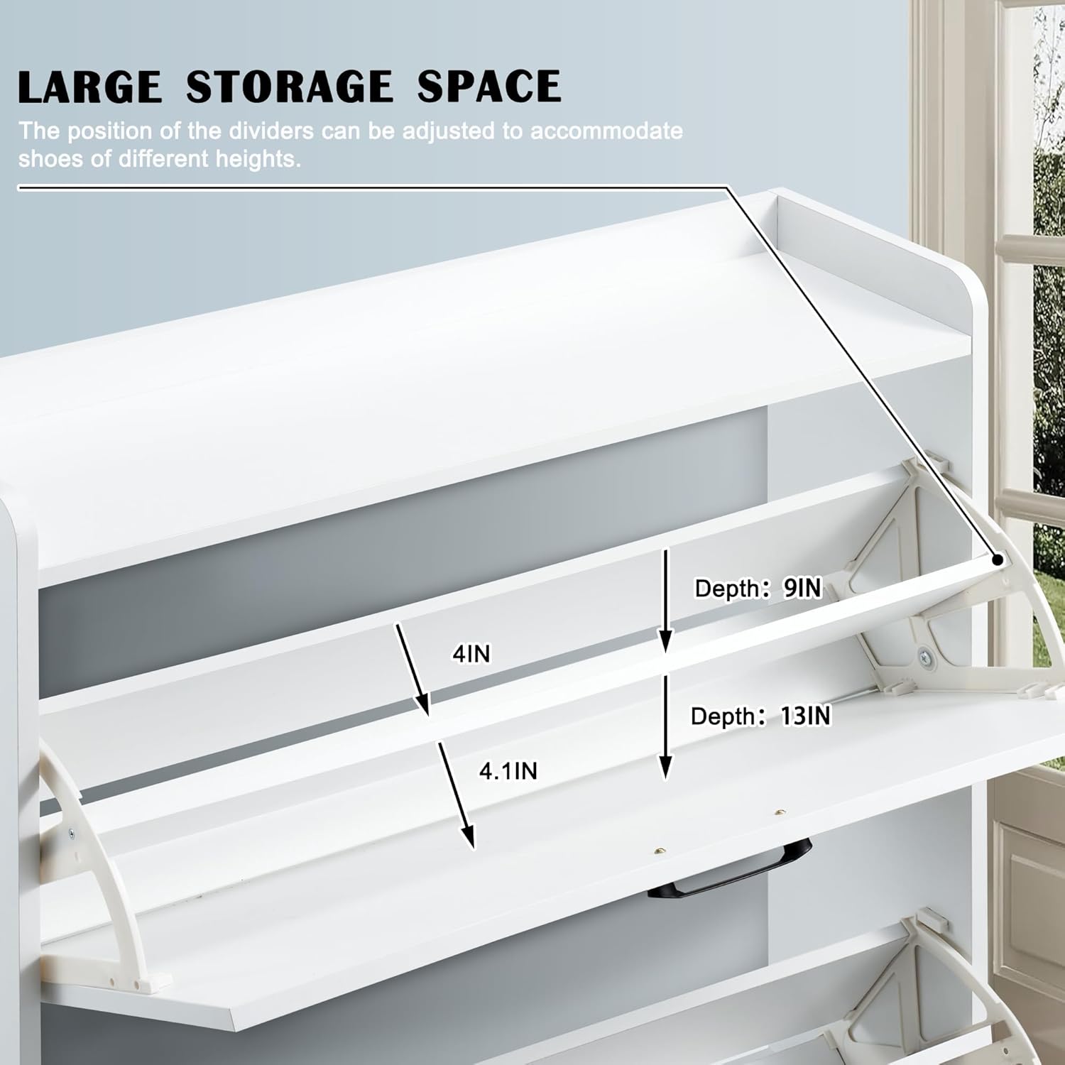 Shoe Cabinet with 2 Flip Drawers Farmhouse Freestanding Shoe Storage Cabinet for Entryway, Hidden Shoes Rack Cabinets for Entryway with Metal Legs, White