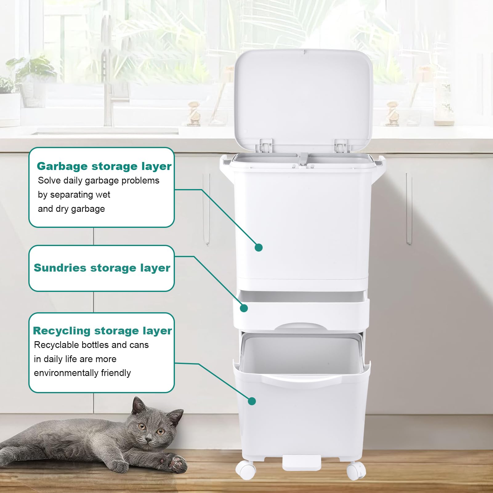 Genérico De Basura Cocina Con Cubo Residuos Multicapa Gran Capacidad | de separación de residuos para el cubo de basura de la cocina Apto para el hogar, la lavandería, casa y restaurante