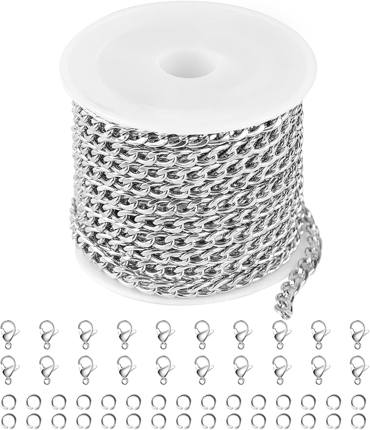 Jabogrii 10 Meters Silver Stainless Steel Chain Spool DIY Curb Cuban Chain for Jewelry Making Women Necklace Bracelet Jewelry Making Chains