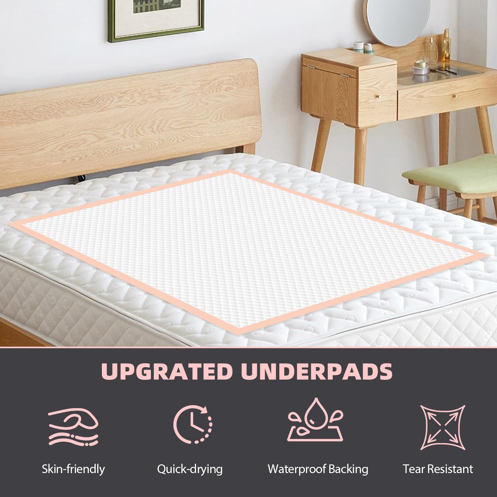 MKISS Almohadillas de cama de gran tamaño de 40 x 60 pulgadas (20 unidades), almohadillas ultra absorbentes resistentes para adultos, niños, bebés, ancianos y mascotas