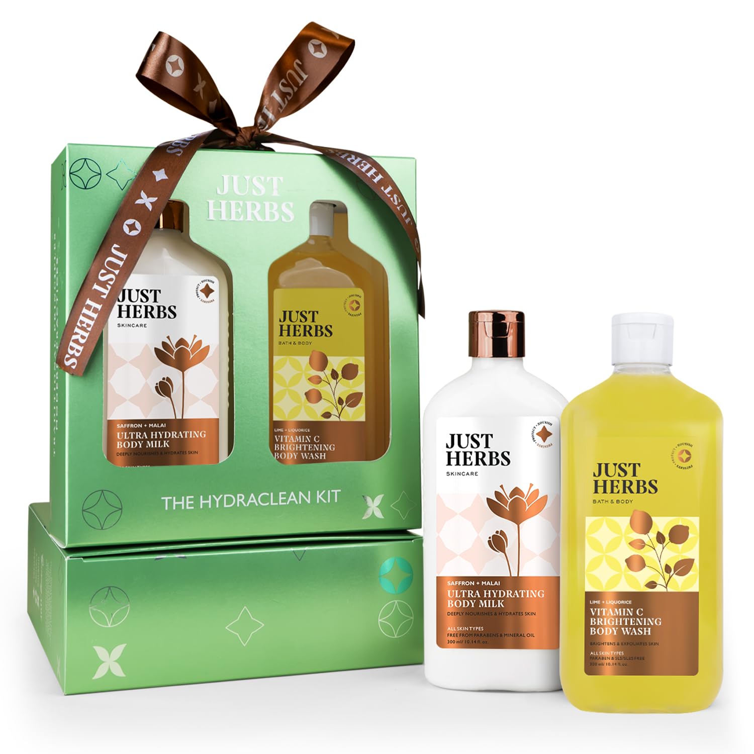 Just Herbs Saffron Malai Body Milk And Charcoal Body Wash, Detox