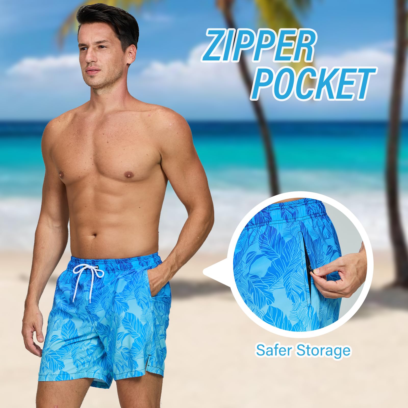 Vorvowry Costume Uomo Mare Calzoncini Asciugatura Rapida Costumi da Bagno Impermeabile Boxer con Tasca Estivi Pantaloncini Uomo Colore Sfumatore per Nuoto Corsa Fitness