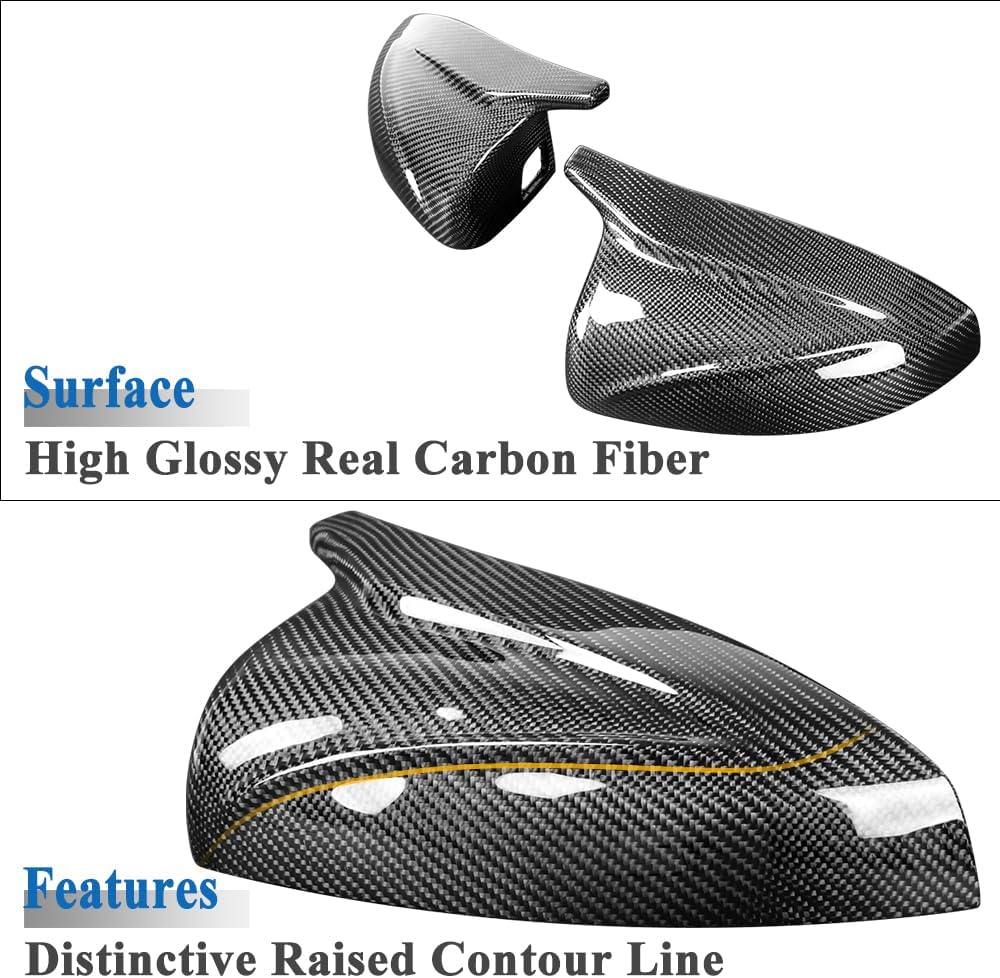 AeroBon Real Carbon Fiber Mirror Cover Compatible with 2014-2020 Audi A3 S3 RS3 (8V) Mirror Caps With Lane Assist