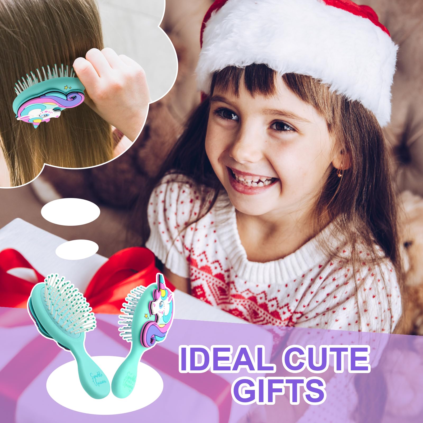 Cepillo de pelo para niños pequeños, mini cepillo de pelo para niños, cepillo de viaje para niños y niñas, cepillo de unicornio con cojín de aire, color azul