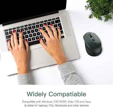 Cimetech Wireless Ergonomic Mouse, 2.4G Computer Optical, 6 Buttons, Silent With USB Receiver, 3 Adjustable DPI for Laptop, Desktop, Mac, PC - Dark Green