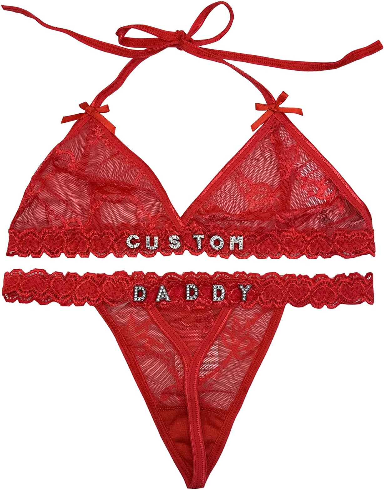 Custom Thongs with Names Bra Set - Personalized Name Thongs Customized Your LOGO, Letters Are Hand Sewn Never Fall Off