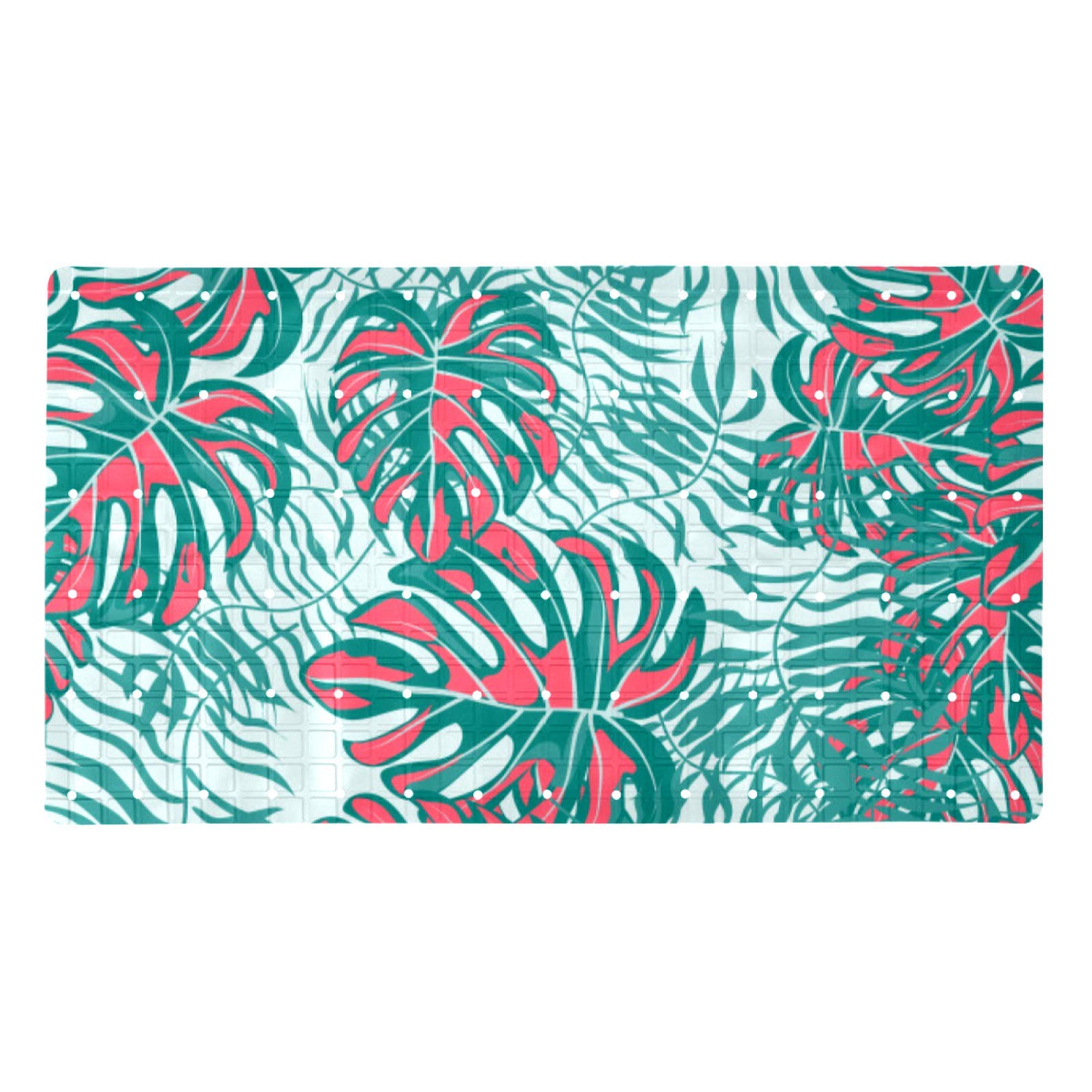 Tapis de bain antidérapant rose à motif feuilles tropicales pour douches familiales