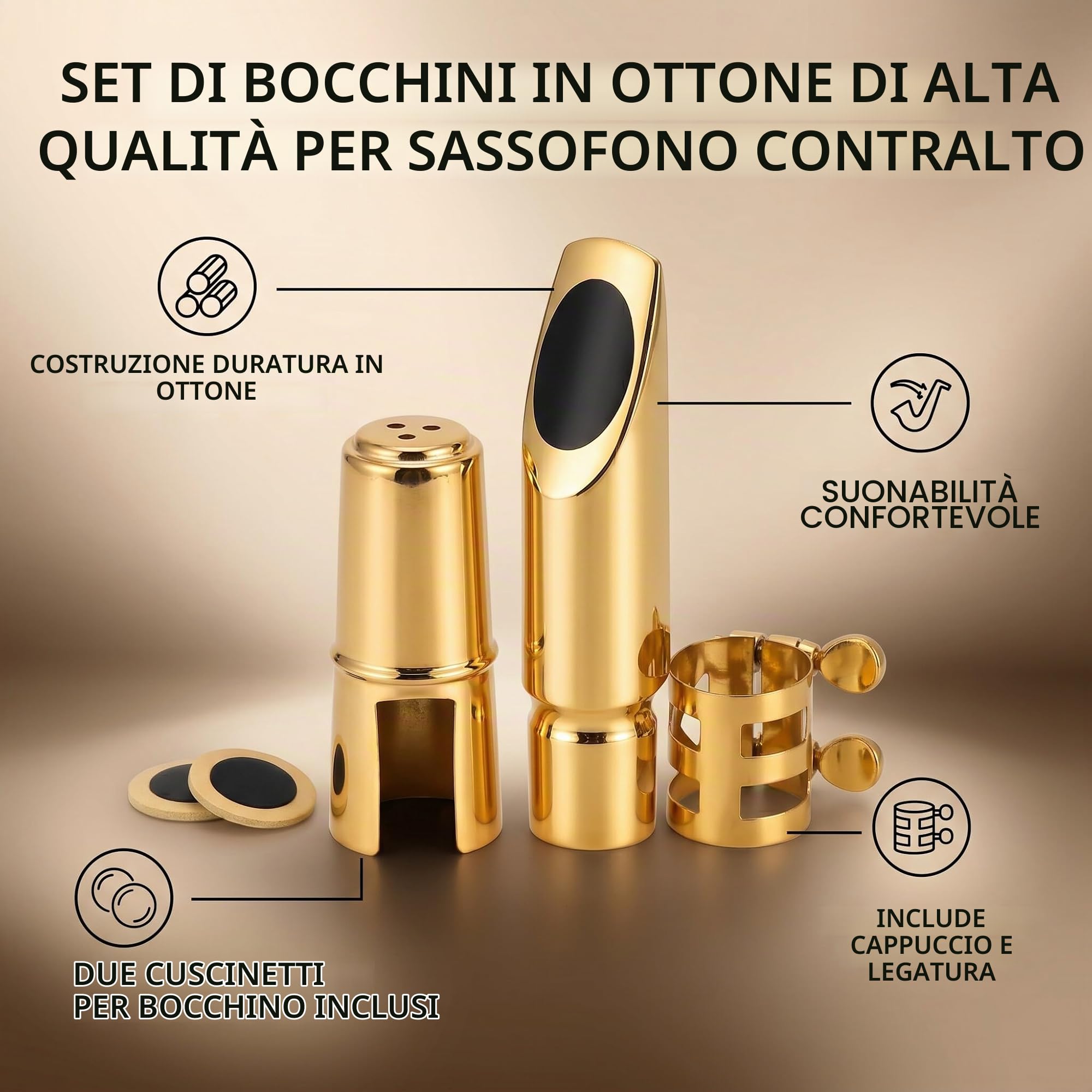 Bocchino per Sassofono Contralto in Metallo di Alta Qualità Modello 5C Stabile e Pratico per Principianti