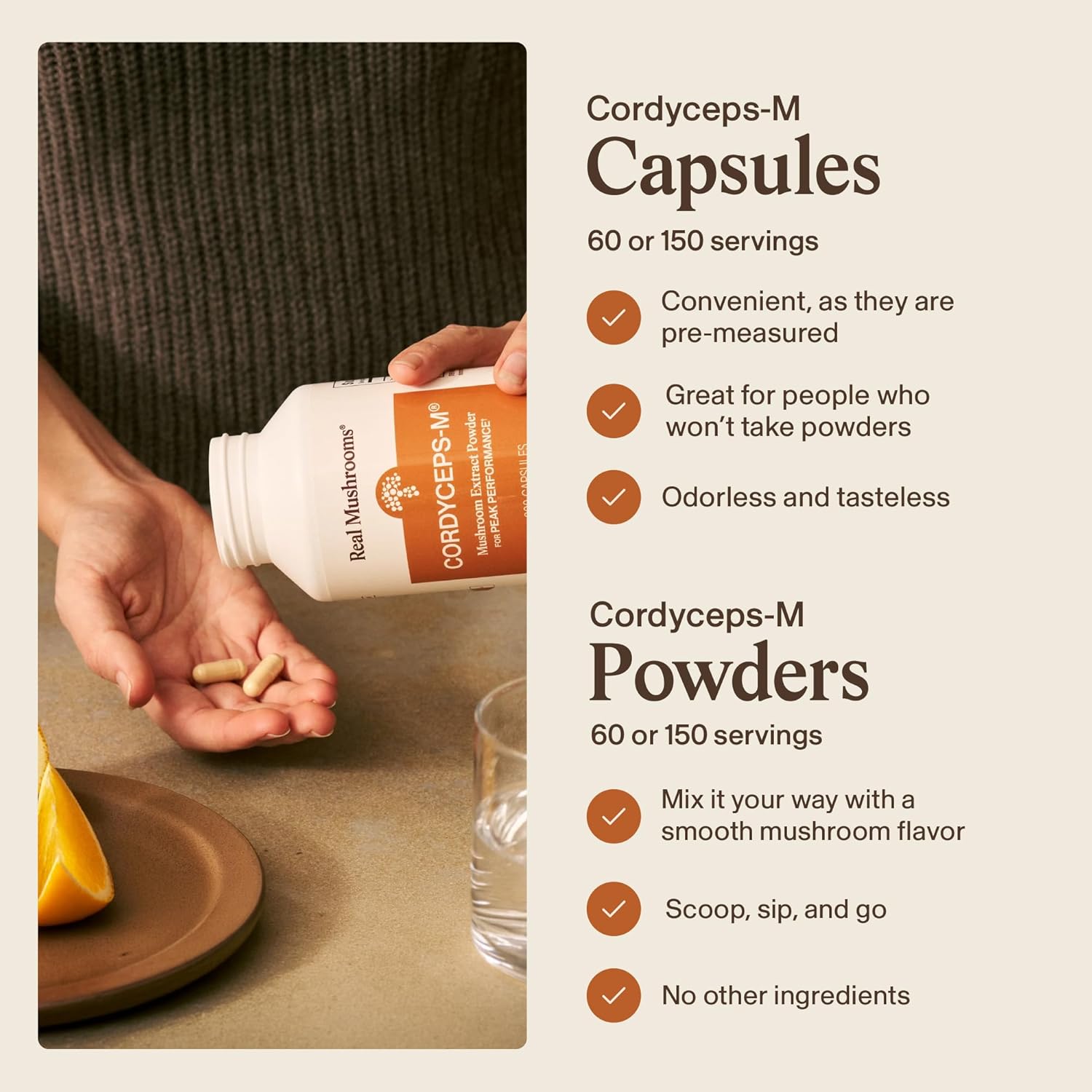 Real Mushrooms Supplement Capsules - Cordyceps Mushroom Powder Rich in Beta Glucans - Mushroom Pills Cordyceps for Energy and Performance - Vegan, Non-GMO, No Grain Fillers, 120 ct