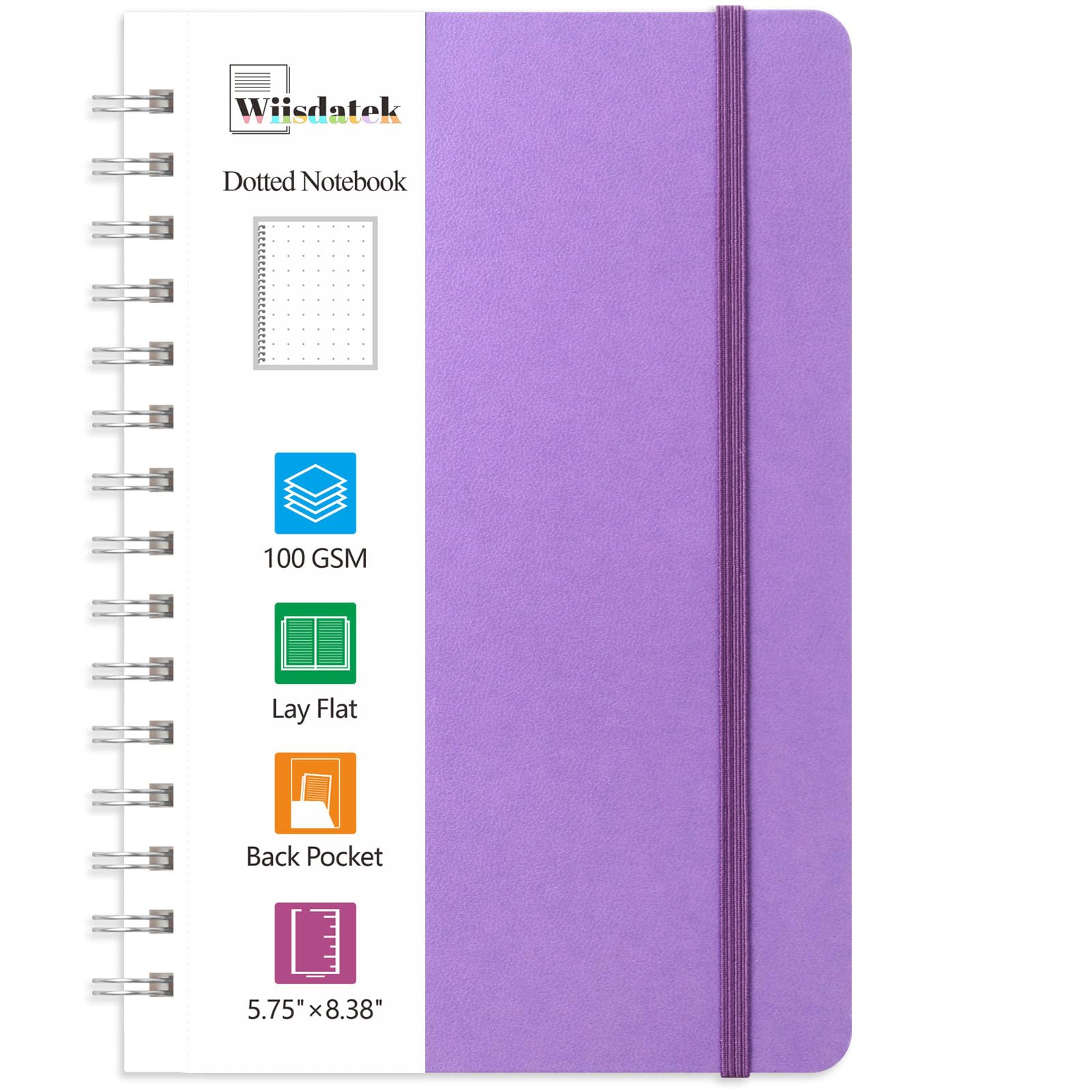 Wiisdatek Spiral Dot Grid Notebook, Bullet Dotted Journal Notebook with 100gsm Thick Dotted Paper, Medium 5.75'' × 8.38'', Double-Wire, Hardcover,