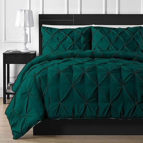 Crown Collection 1000-TC Ultra Soft Design 100% Egyptian Cotton Pinch Plated Duvet Cover with Zipper Colser & 2pcs Pillow Case Set (Super King 98x108, Teal)