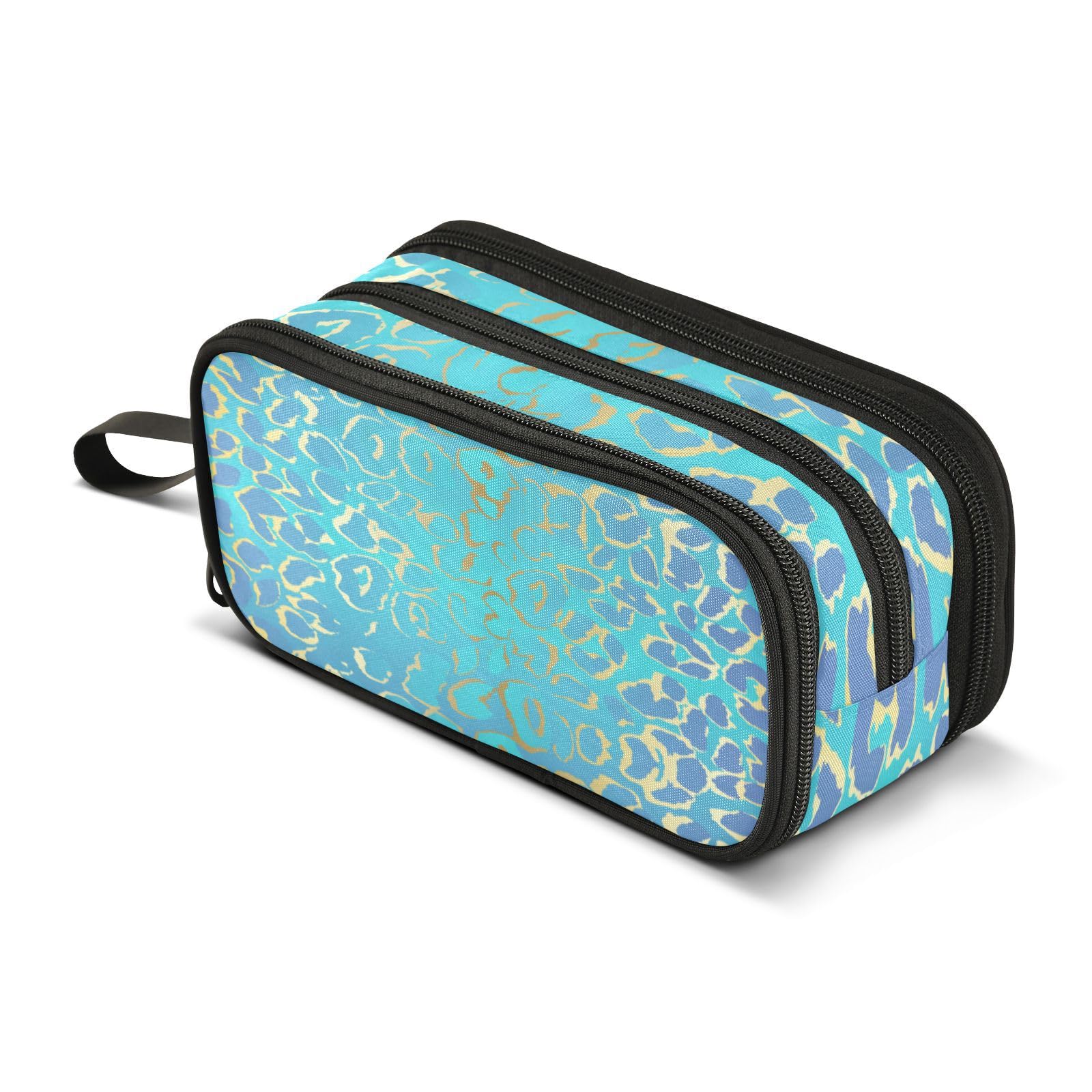 ISAOA Large Capacity Pencil Cases,Leopard Print Blue Gold MarblePouch Bag Makeup Bag for Girls Boys Teens Students Middle School College Office
