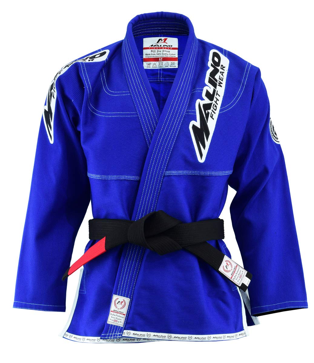 Malino Traje de Jiu Jitsu Gi brasileño parche tejido perla 450Gsm Azul Tamaño A2