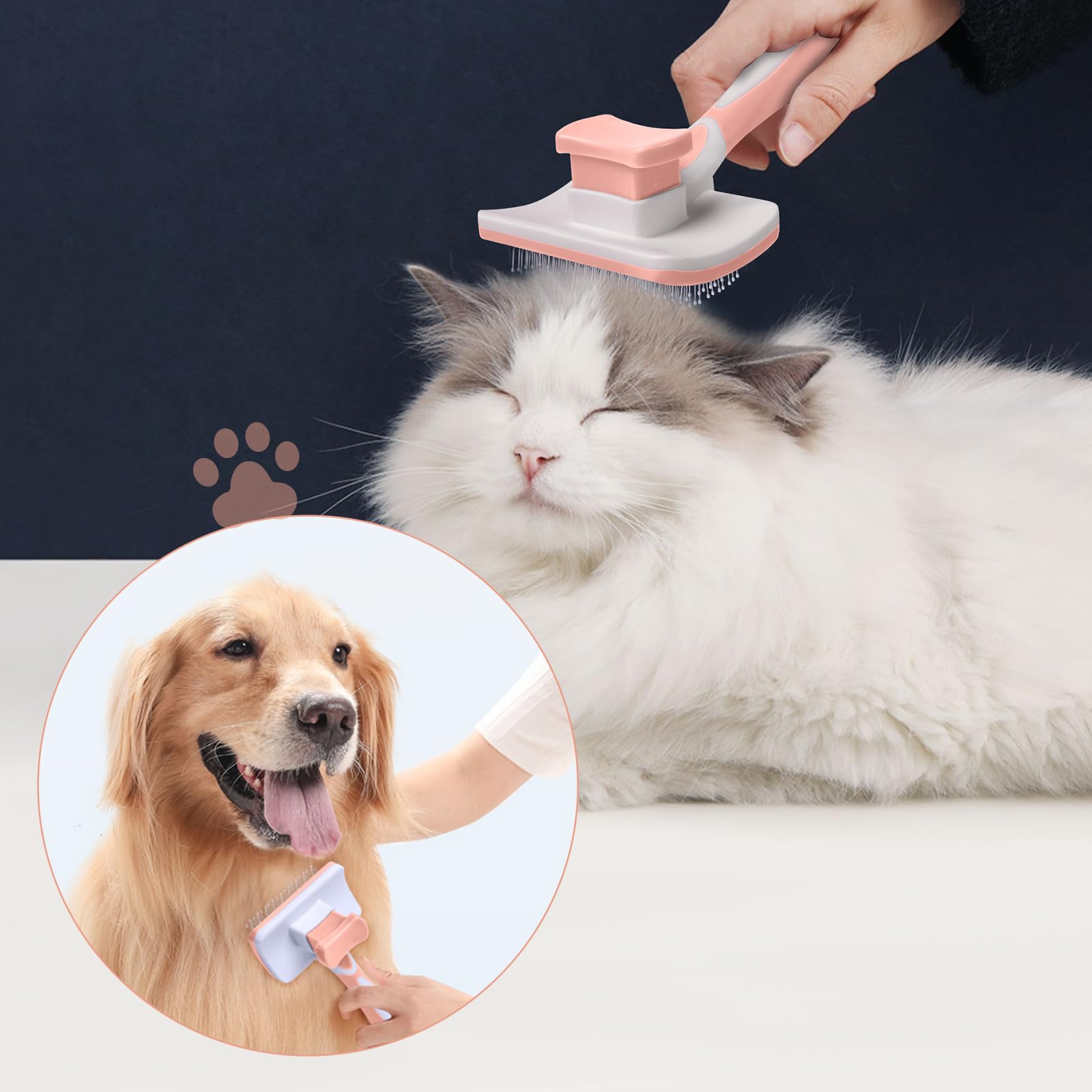 Vinabo Spazzola autopulente per animali domestici, spazzola per pelo lungo e corto, per cani e gatti, elimina efficacemente la tomentosi, sottopelo, grovigli - arancia cannella