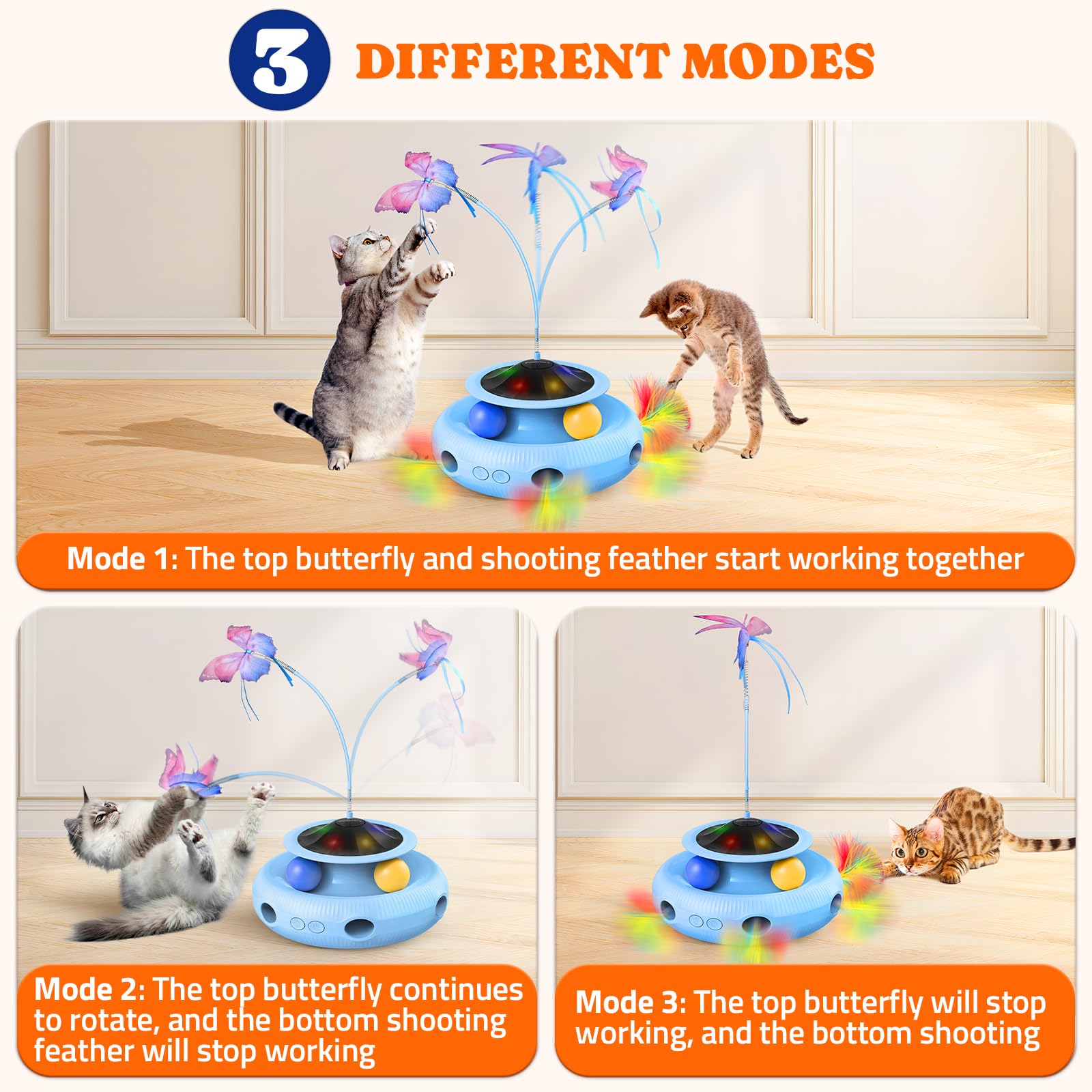 Jouet interactif pour chat : jouet automatique 4 en 1 pour chat d'intérieur, jouet électrique avec batterie rechargeable, jouet pour chaton avec papillon flottant, balle de piste et paquet de plumes
