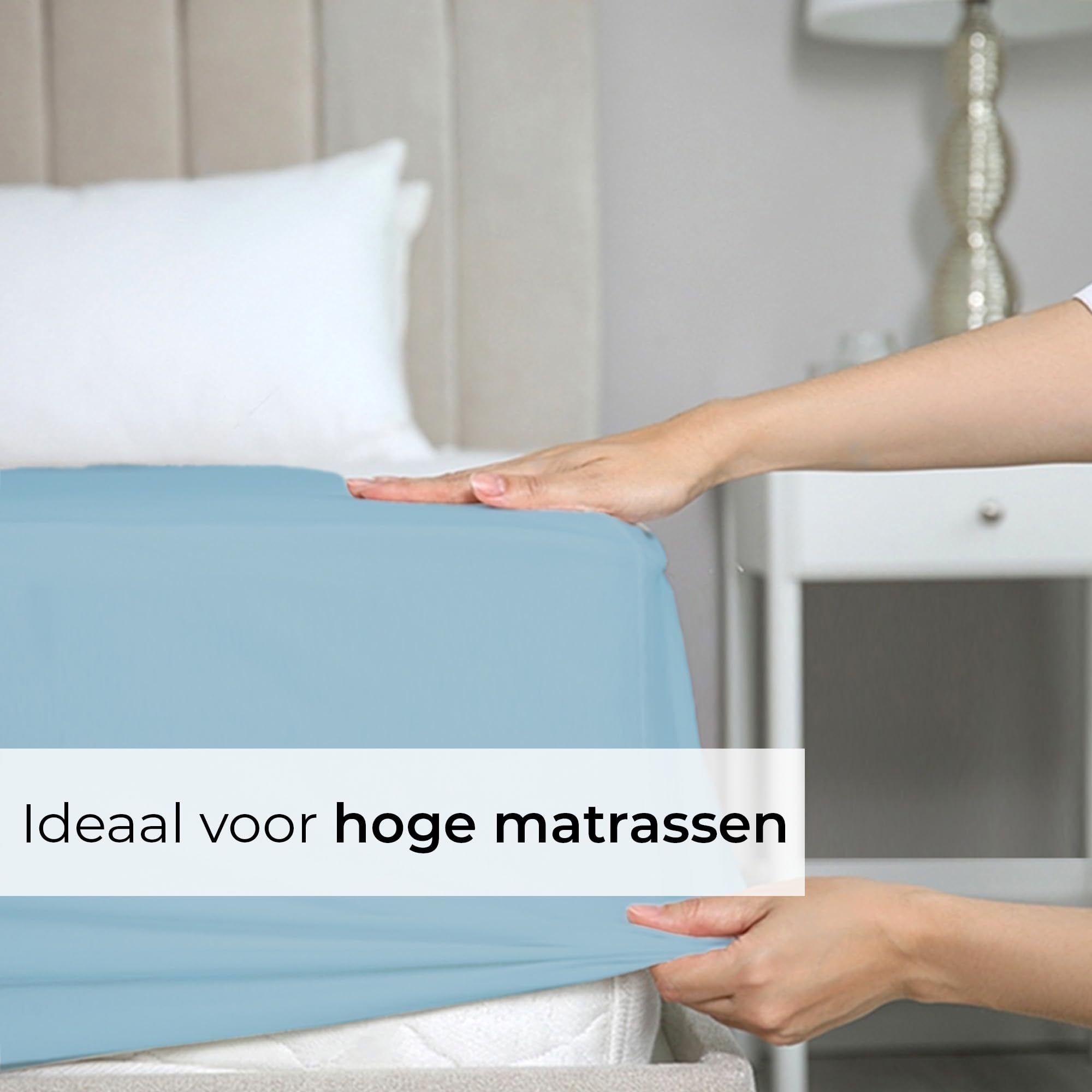 Lenzuolo con angoli 180x200cm – Altezza del bordo 40cm – In microfibra di poliestere spazzolato – Adatto per letti boxspring – Si adatta a materassi fino a 40cm – Certificato OEKO-TEX, Azzurro chiaro