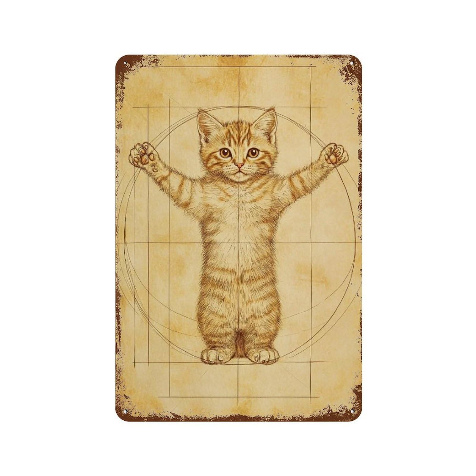 HDURYEYRYY Vitruvian Cat 01 Wall Retro Iron Vintage Art Metal Tin Sign Poster Modern Home Cofffee Club Art Bar Shop Decor 30x20cm