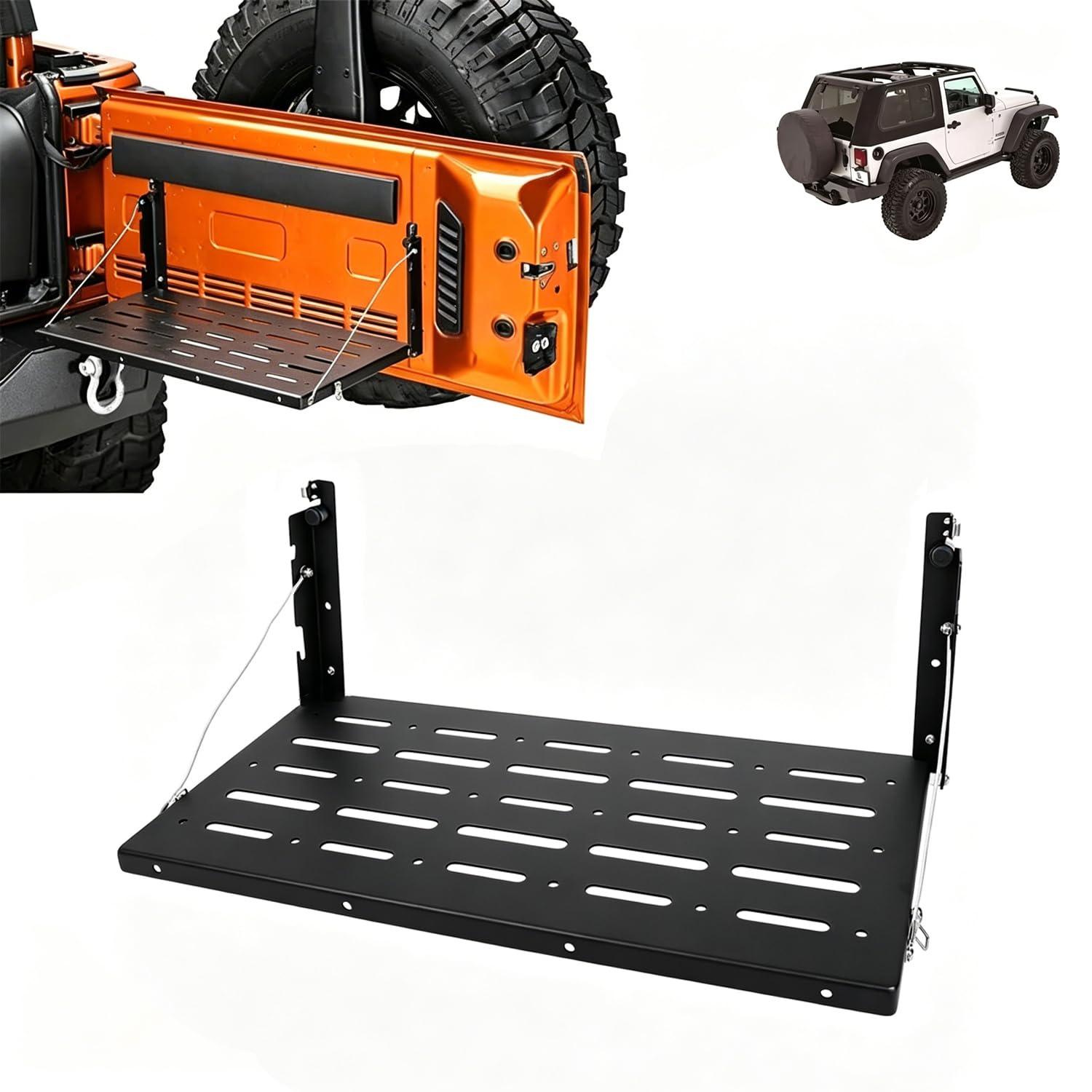 Składany stolik z tylnymi drzwiami, do Jeep 07-17 JK, składany stół do bagażnika, do JK/TJ, metalowy stół składany na tylne drzwi, 60 x 31 cm, składany stolik z klapą tylną, składany uchwyt do pojazdu